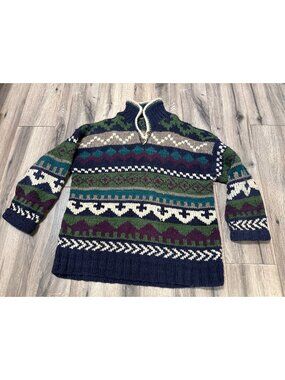 Purple Mountain Mens Handmade Wool Pullover Sweater With Nordic-Inspired Pattern